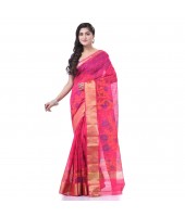 Cotton Silk Handloom Cotton Blend Saree Pushpomala Work With Blouse Piece (Pink)