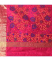 Cotton Silk Handloom Cotton Blend Saree Pushpomala Work With Blouse Piece (Pink)