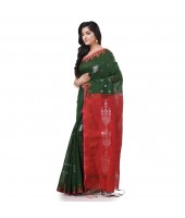 Cotton Silk Handloom Cotton Blend Saree Jharbati Work With Blouse Piece (Green Red)