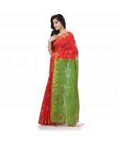  Cotton Silk Handloom Cotton Blend Saree Jharbati Work With Blouse Piece (Light Red Green)