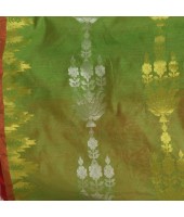  Cotton Silk Handloom Cotton Blend Saree Jharbati Work With Blouse Piece (Light Red Green)