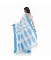  Tant Pure Cotton Handloom Saree Potro Leaf Design With Blouse Piece (Blue)