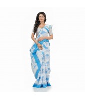  Tant Pure Cotton Handloom Saree Potro Leaf Design With Blouse Piece (Blue)