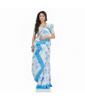  Tant Pure Cotton Handloom Saree Potro Leaf Design With Blouse Piece (Blue)