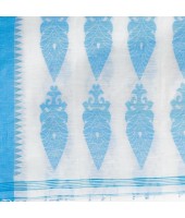  Tant Pure Cotton Handloom Saree Potro Leaf Design With Blouse Piece (Blue)