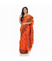  Pure Cotton Sreemoyee Design Handloom Saree with Blouse Piece (Orange Black)