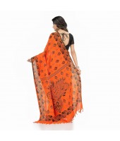  Pure Cotton Sreemoyee Design Handloom Saree with Blouse Piece (Orange Black)