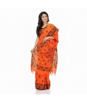  Pure Cotton Sreemoyee Design Handloom Saree with Blouse Piece (Orange Black)