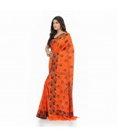  Pure Cotton Sreemoyee Design Handloom Saree with Blouse Piece (Orange Black)