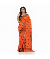  Pure Cotton Sreemoyee Design Handloom Saree with Blouse Piece (Orange Black)