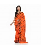  Pure Cotton Sreemoyee Design Handloom Saree with Blouse Piece (Orange Black)