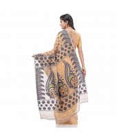 Resham Dhakai Jamdani Pure Cotton Handloom Saree Lojjaboti Design without Blouse Piece (Light Orange)