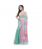 Lojjaboti Leaf Resham Dhakai Jamdani Pure Cotton Handloom Saree Design without Blouse Piece (Firoza)