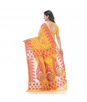  Lojjaboti Leaf Resham Dhakai Jamdani Pure Cotton Handloom Saree Design without Blouse Piece (Yellow)