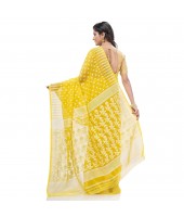  Resham Dhakai Jamdani Bengal Pure Cotton Handloom Saree Diamond Queen Design Yellow