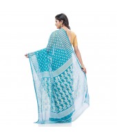  Resham Dhakai Jamdani Bengal Pure Cotton Handloom Saree Diamond Queen Design (Blue)