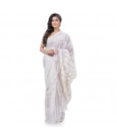  Queen of Diamond Resham Dhakai Jamdani Bengal Pure Cotton Handloom Saree (White)