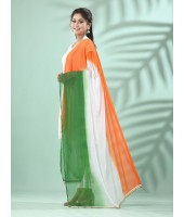  Tri Colour Embellished Chiffon Dupatta Scarf With Tricolor Lace and Tassles (Triranga_tricolor)