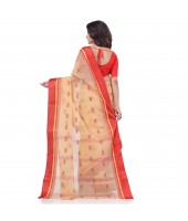 Traditional Pure Handloom Cotton Saree Navarupa Velvet Par Design Without Blouse Piece(Cream Red)