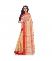 Traditional Pure Handloom Cotton Saree Navarupa Velvet Par Design Without Blouse Piece(Cream Red)