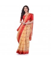 Traditional Pure Handloom Cotton Saree Navarupa Velvet Par Design Without Blouse Piece(Cream Red)