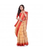 Traditional Pure Handloom Cotton Saree Navarupa Velvet Par Design Without Blouse Piece(Cream Red)