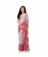  Kalamkari Printed Handloom Cotton Saree Border Tassels Without Blouse Piece (white red)