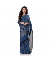 Bengal Tant Abhrak Work Design Soft Pure Handloom Cotton Saree With Blouse Piece (Prussion Blue)