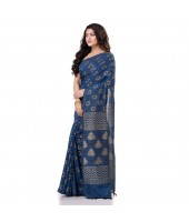 Bengal Tant Abhrak Work Design Soft Pure Handloom Cotton Saree With Blouse Piece (Prussion Blue)