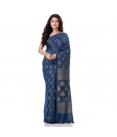 Bengal Tant Abhrak Work Design Soft Pure Handloom Cotton Saree With Blouse Piece (Prussion Blue)