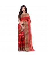 Bengal Tant Pure Handloom Cotton Saree Blossom Design Without Blouse Piece (Red)