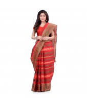 Bengal Tant Pure Handloom Cotton Saree Blossom Design Without Blouse Piece (Red)