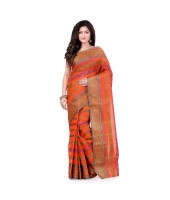 Bengal Tant Pure Handloom Cotton Saree Blossom Design Without Blouse Piece (orange)