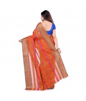 Bengal Tant Pure Handloom Cotton Saree Blossom Design Without Blouse Piece (orange)