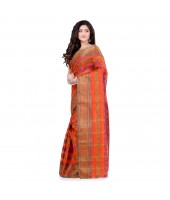 Bengal Tant Pure Handloom Cotton Saree Blossom Design Without Blouse Piece (orange)