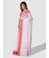 Women`s Santipur Handloom Bengal Tant Saree with Fine Smooth Bengali Cotton Saree Handmade Whole Body Design (Red and White)