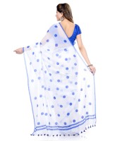 Women`s Traditional Hand Woven Malmal Bengal Handloom Pure Cotton Saree Without Blouse Piece (Blue White)