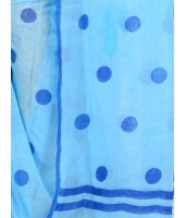Women`s Traditional Hand Woven Malmal Bengal Handloom Pure Cotton Saree Without Blouse Piece (Sky Blue Deep Blue)