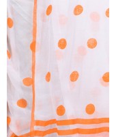 Women`s Traditional Hand Woven Malmal Bengal Handloom Pure Cotton Saree Without Blouse Piece (Orange White)