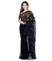Traditional Bengal Handloom Black Resham Dhakai Jamdani Cotton Saree Whole Body Design