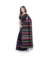 DESH BIDESH Women`s Bengali Khesh Pure Cotton Handloom Saree Diamond Designed With Blouse Piece(Black)