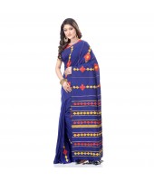 DESH BIDESH Women`s Bengali Khesh Pure Cotton Handloom Saree Diamond Designed With Blouse Piece(Blue)   