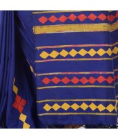 DESH BIDESH Women`s Bengali Khesh Pure Cotton Handloom Saree Diamond Designed With Blouse Piece(Blue)   