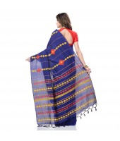 DESH BIDESH Women`s Bengali Khesh Pure Cotton Handloom Saree Diamond Designed With Blouse Piece(Blue)   