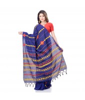 DESH BIDESH Women`s Bengali Khesh Pure Cotton Handloom Saree Diamond Designed With Blouse Piece(Blue)   