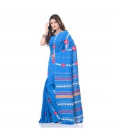 DESH BIDESH Women`s Bengali Khesh Pure Cotton Handloom Saree Diamond Designed With Blouse Piece(Sky Blue)