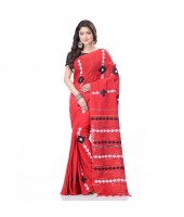 DESH BIDESH Women`s Bengali Khesh Pure Cotton Handloom Saree Diamond Designed With Blouse Piece(Red)