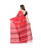 DESH BIDESH Women`s Bengali Khesh Pure Cotton Handloom Saree Diamond Designed With Blouse Piece(Red)