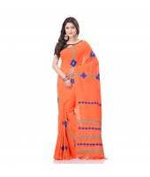 DESH BIDESH Women`s Bengali Khesh Pure Cotton Handloom Saree Diamond Designed With Blouse Piece(Orange)