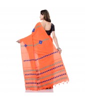 DESH BIDESH Women`s Bengali Khesh Pure Cotton Handloom Saree Diamond Designed With Blouse Piece(Orange)